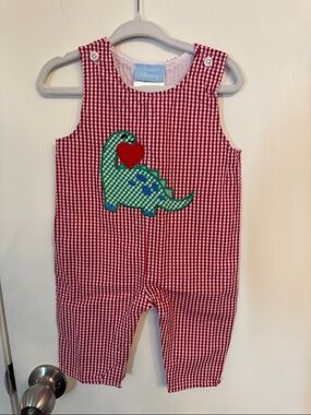 NWT Classic Whimsy Red Gingham Dinosaur Applique One-Piece for Kids